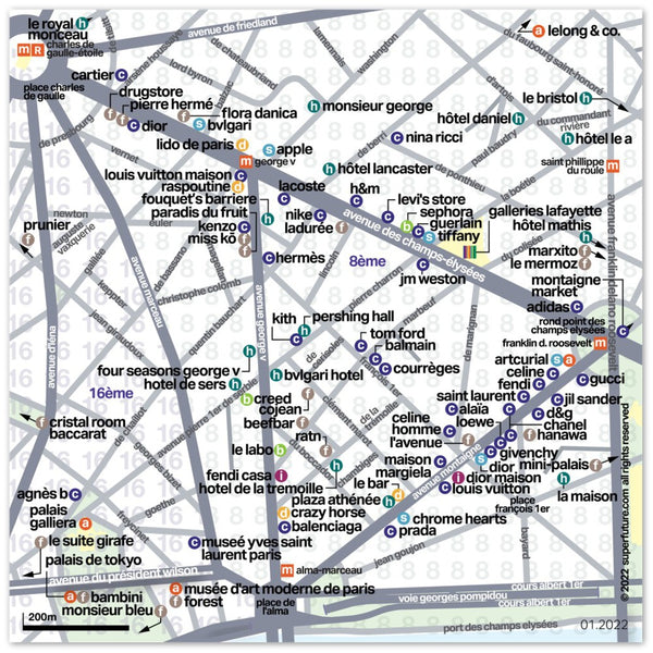 Paris | Champs-Élysées Map | Aluminum Print - superfuture® - superfuture